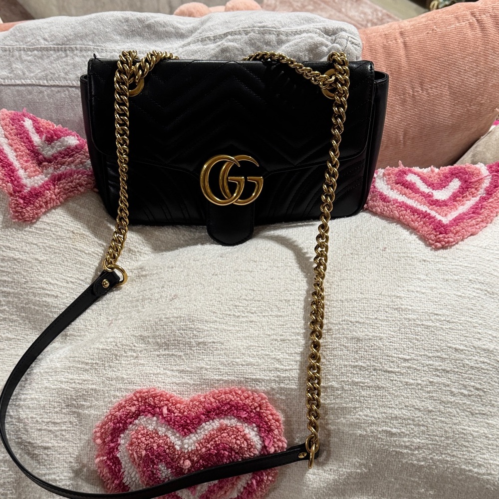 Gucci Black Crossbody Bag with Gold Accents